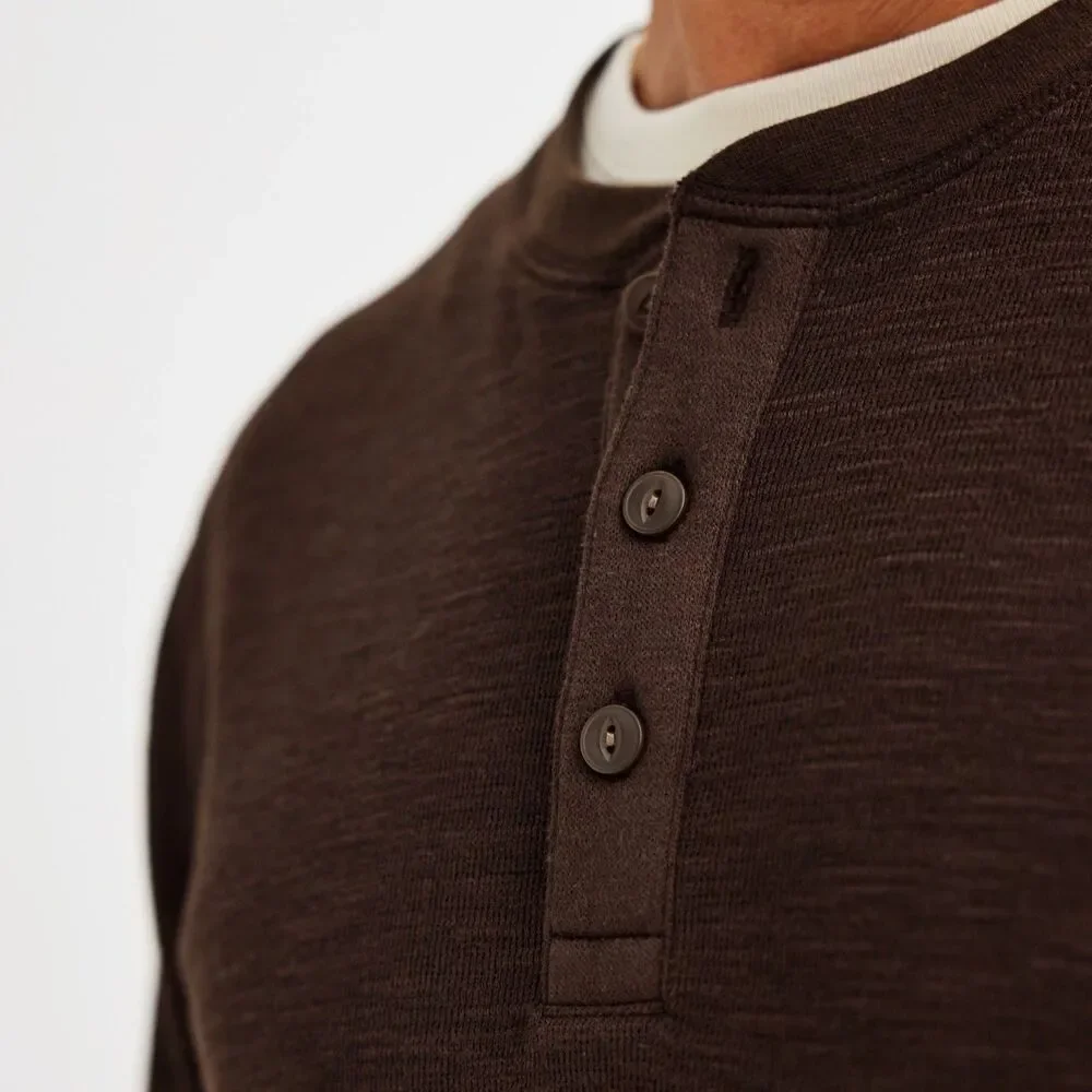 Sonoma Goods For Life Top Size XXL Brown Long Sleeve Textured Henley Tee Men's
